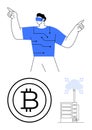 Enthusiastic Tech User in VR Exploring Blockchain and Cloud Computing Concepts Royalty Free Stock Photo