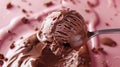 Close-up action shot of a spoon breaking into a chocolate ice cream scoop Royalty Free Stock Photo