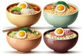 Ramen soup with egg and vegetables in bowls Royalty Free Stock Photo