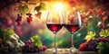 Enticing Double Exposure Red Wine Glasses and Abstract Grape Vines Intertwined in a Stunning Visual Feast Royalty Free Stock Photo