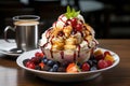 Enticing image of Patbingsu, a refreshing dessert with shaved ice, sweet red beans, fresh fruits, and tempting toppings, perfect