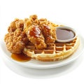 An enticing image of a plate of chicken and waffles, featuring crispy fried chicken and fluffy Royalty Free Stock Photo