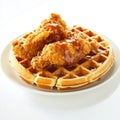 An enticing image of a plate of chicken and waffles, featuring crispy fried chicken and fluffy Royalty Free Stock Photo