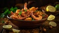 Enticing Indian-style prawn dish: juicy prawns cooked in a fiery curry, with aromatic spices Royalty Free Stock Photo