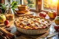 Enticing Rustic Apple Pie Cooling on a Windowsill A TiltShift Photography Masterpiece Featuring Fresh Ingredients Royalty Free Stock Photo