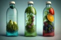 Healthy food in bottles with fruits and vegetables