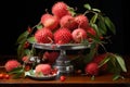 Enticing Whole and half rambutan fruit on table. Generate ai