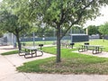 Entire baseball field with chain link fence and picnic table is empty in Dallas, Texas, USA Royalty Free Stock Photo