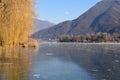 An entire lake completely frozen - Lake Endine - Bergamo - Italy Royalty Free Stock Photo