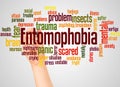 Entomophobia fear of insects word cloud and hand with marker concept