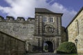 entrace bow of sandstone building in bad bentheim in germany