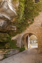 The entrance of the Abbey of Sant Miquel del Fai in northeastern Catalonia. Royalty Free Stock Photo