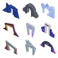 Entrance arch icons set, isometric style