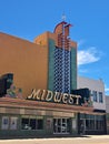 Entrance of Art Deco Theater named Midwest on a Clear Day