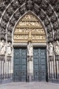 Entrance of dome in cologne, Germany with statues of Apostles