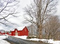 Berkshires Massachusetts red barns and sugar maple trees in Winter white snow