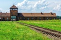 Entrance building and railway line of the former Auschwitz IIÃ¢â¬âBirkenau concentration camp