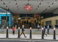 Entrance of Cannon Street Station with City workers. It is situated within fare zone 1 and is one of 19 stations in the