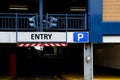 Entrance of a car parking garage with the sign Entry