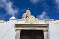 Entrance of the cathedral of Saint John the Baptist, Fira, Santorini, Cyclades, Greece Royalty Free Stock Photo