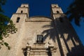 Entrance of the Church `El Jesus` during sunset with palm tree shadows, Merida, Yucatan, Mexico Royalty Free Stock Photo