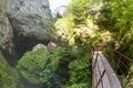 Entrance climb into the huge Devil`s Throat cave in the Rhodope Mountains