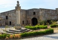 Entrance and column of the fortified medieval walls of Almeida, Portugal