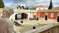 Entrance courtyard of Marques de Pombal Palace, view from the front porch, Oeiras, Lisbon, Portugal - March 5, 2024 Royalty Free Stock Photo