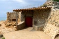 Entrance of defensive artillery concrete fort, bunker built during the Second World War, Spain