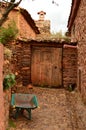 Entrance Door Antiquisime To A House The 19th Century In A Picturesque Village With Black Slate Roofs In Madriguera. Animals Holid Royalty Free Stock Photo