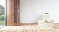 Entrance door with boxes in the corner, moving concept Royalty Free Stock Photo