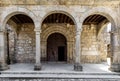 Entrance door and main facade of ancient church in San Martin del Castanar. Sierra de Bejar. Salamanca. Spain.