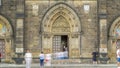 Entrance door of the neo-Gothic Saint Peter and Paul Cathedral timelapse in Vysehrad fortress, Prague. Royalty Free Stock Photo