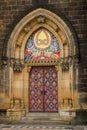 Entrance door of the neo-Gothic Saint Peter and Paul Cathedral.