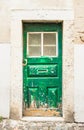 Entrance door in the old house of the historic quarter in Lisbon, Portugal