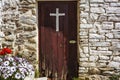 The entrance door of Orthodox monastery Saints Asomatos in Penteli, a mountain to the north of Athens in Greece Royalty Free Stock Photo