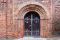 entrance door to the historic ratzeburg cathedral in typical brick architecture in north germany Royalty Free Stock Photo