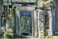 Entrance door of a typical temple ruin of Ankor Wat in Cambodia during daytime