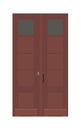 Entrance double door, dark red wooden portal. Entry front doorway, european style design