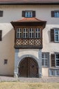 The entrance of the early Gothic and Romanesque Wormser Hof in Bad Wimpfen. Neckar Valley, Kraichgau, Baden-WÃÂ¼rttemberg, Germany