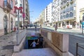 entrance and exit via stairs to the underground interior of the Anjos metro station on Avenida Almirante Reis in Lisbon