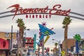 Entrance of fremont east with lots of old historic neon signs at the original old part in Las Vegas