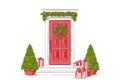 Entrance Front Door. House exterior. Classic home. Hand drawn vector line sketch illustration.