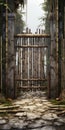 Raw Realistic Bamboo Gate In An Old Damaged Prison Royalty Free Stock Photo