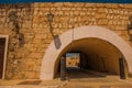 Entrance gate Fortaleza de San Carlos de La Cabana, Fort of Saint Charles entrance. Havana. Old fortress in Cuba Royalty Free Stock Photo