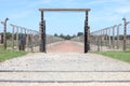 Entrance gate into one block of concentration camp Auschwitz Birkenau Royalty Free Stock Photo