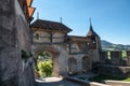 Entrance gate to the historic castle of Gruyeres in Switzerland Royalty Free Stock Photo