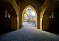 Entrance gate to the inner courtyard of Marienburg Castle with dark side passages