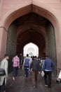 Entrance gate to Jama Masjid Delhi the largest and oldest mosque in India built by mughal emperor Shah Jahan in 1656 AD. Royalty Free Stock Photo