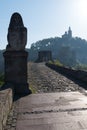 Entrance gate of Tsarevets Fortress and Patriarch Church on the Tsarevets hill in Veliko Tarnovo, Bulgaria Royalty Free Stock Photo